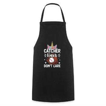 Catcher Hair Don't Care Softball Girl Illustration - Kochschürze - Schwarz - Vorne - AI Model Male 185 dark (185cm)
