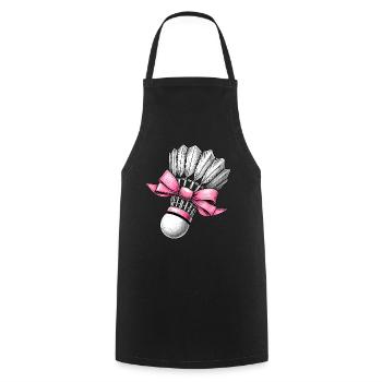 Coquette Bow Badminton Shuttlecock Pink Ribbon Mom - Cooking Apron - black - Front - AI Model Male 185 dark (185cm)