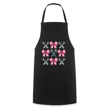 Coquette Bogen Mechaniker Schraubenschlüssel rosa - Kochschürze - Schwarz - Vorne - AI Model Male 185 dark (185cm)