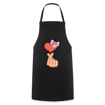 Coquette noeud Saranghae Kpop doigt coeur rose - Tablier de cuisine - noir - Devant - AI Model Male 185 dark (185cm)