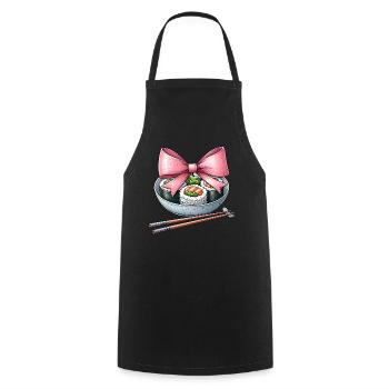 Coquette Bow Sushi Japanese Food Pink Ribbon - Cooking Apron - black - Front - AI Model Male 185 dark (185cm)
