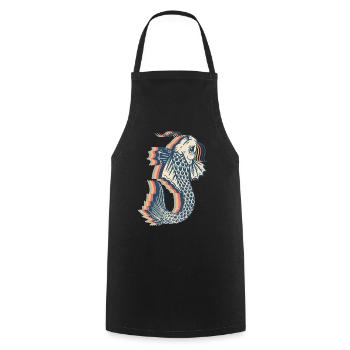Koi Fish Carp Nishikigoi Japan Retro Line Art - Cooking Apron - black - Front - AI Model Male 185 dark (185cm)