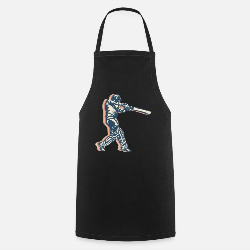 Cricket Player Team Retro Line Art - Cooking Apron - black