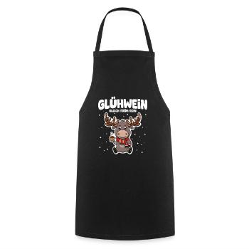 Glühwein gleich früh rein süßer Elch - Kochschürze - Schwarz - Vorne - AI Model Male 185 dark (185cm)