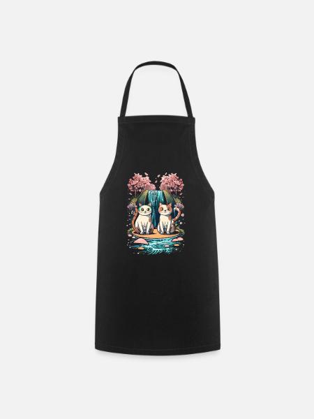 süßes Kawaii Kätzchen Japan - Kochschürze - Schwarz
