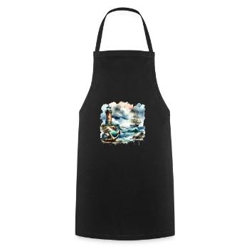 Motif nautique rétro ancre phare navire - Tablier de cuisine - noir - Devant - AI Model Male 185 dark (185cm)