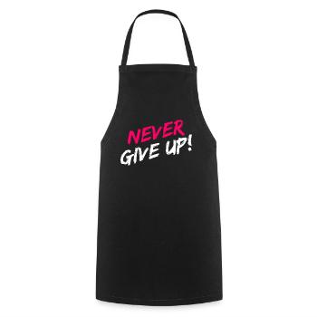 "Never Give Up!" Motivation in pink und weiß - Kochschürze - Schwarz - Vorne - AI Model Male 185 dark (185cm)