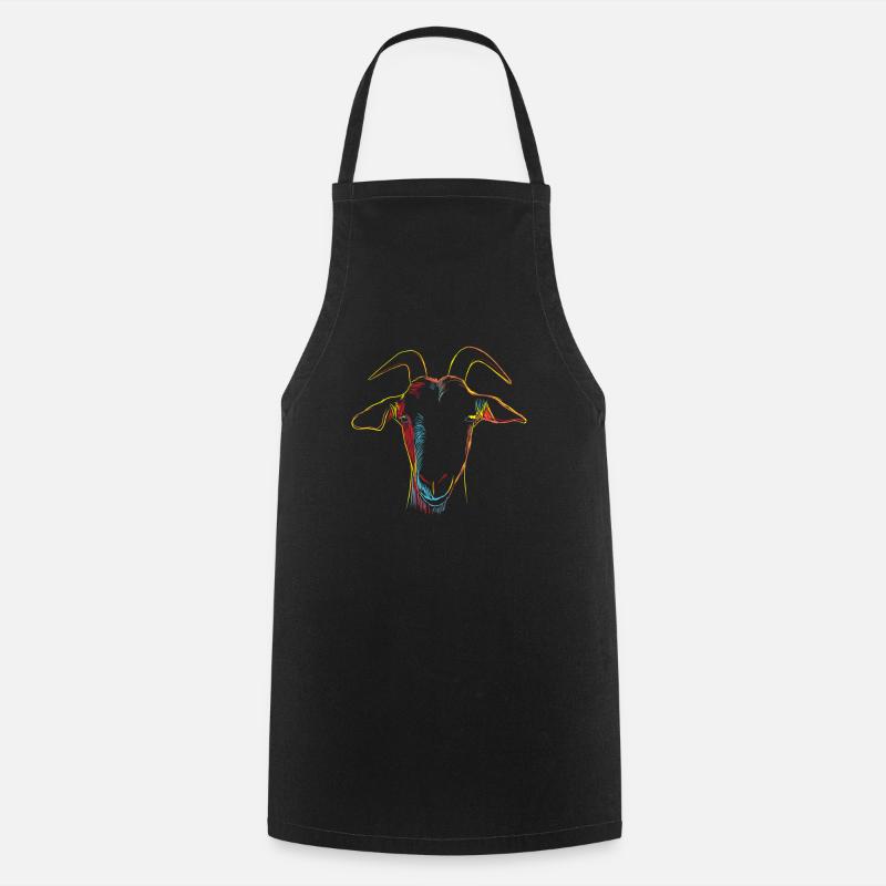 Colorful Goat Head - Cooking Apron - black