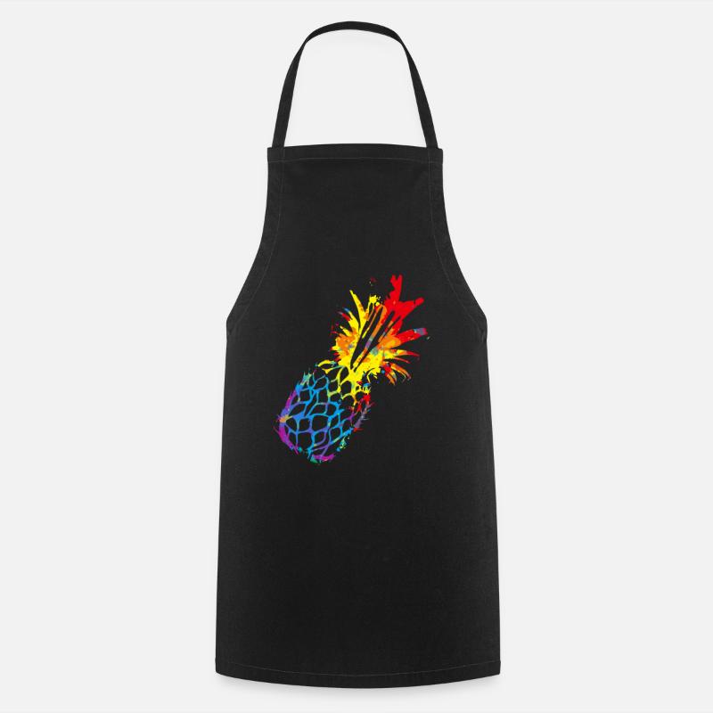 Buntes Ananas - Kochschürze - Schwarz