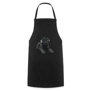 Terrier russe noir chien avec écouteurs - Tablier de cuisine - noir - Devant - AI Model Male 185 dark (185cm)