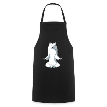 Meditating Japanese Spitz Dog - Cooking Apron - black - Front - AI Model Male 185 dark (185cm)
