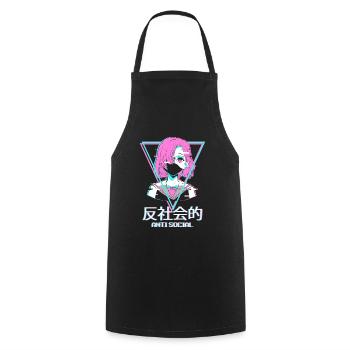 Antisocial Vaporwave Anime Girl Aesthetic Gift - Cooking Apron - black - Front - AI Model Male 185 dark (185cm)