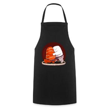 Japanese Sumo Sushi Salmon Hug Maki Nigiri Sashimi - Cooking Apron - black - Front - AI Model Male 185 dark (185cm)
