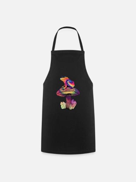 Cottagecore Aesthetic Psychedelic Frosch Pilz - Kochschürze - Schwarz