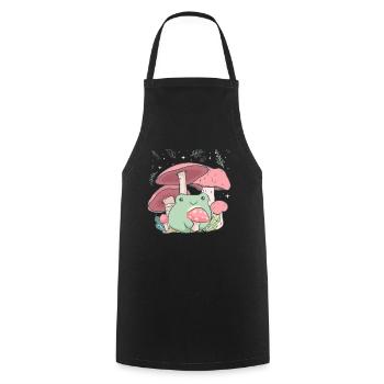 Cottagecore Aesthetic Frog Mushroom Hug - Cooking Apron - black - Front - AI Model Male 185 dark (185cm)