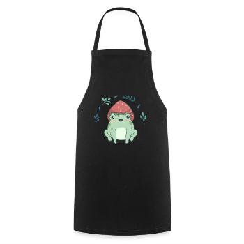 Cottagecore Aesthetic Kawaii Frog Strawberry Hat - Cooking Apron - black - Front - AI Model Male 185 dark (185cm)