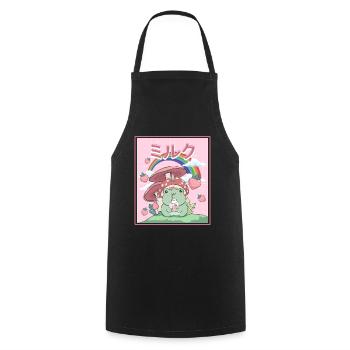Cottagecore Aesthetic Frog Drinks Japanese Milk - Cooking Apron - black - Front - AI Model Male 185 dark (185cm)