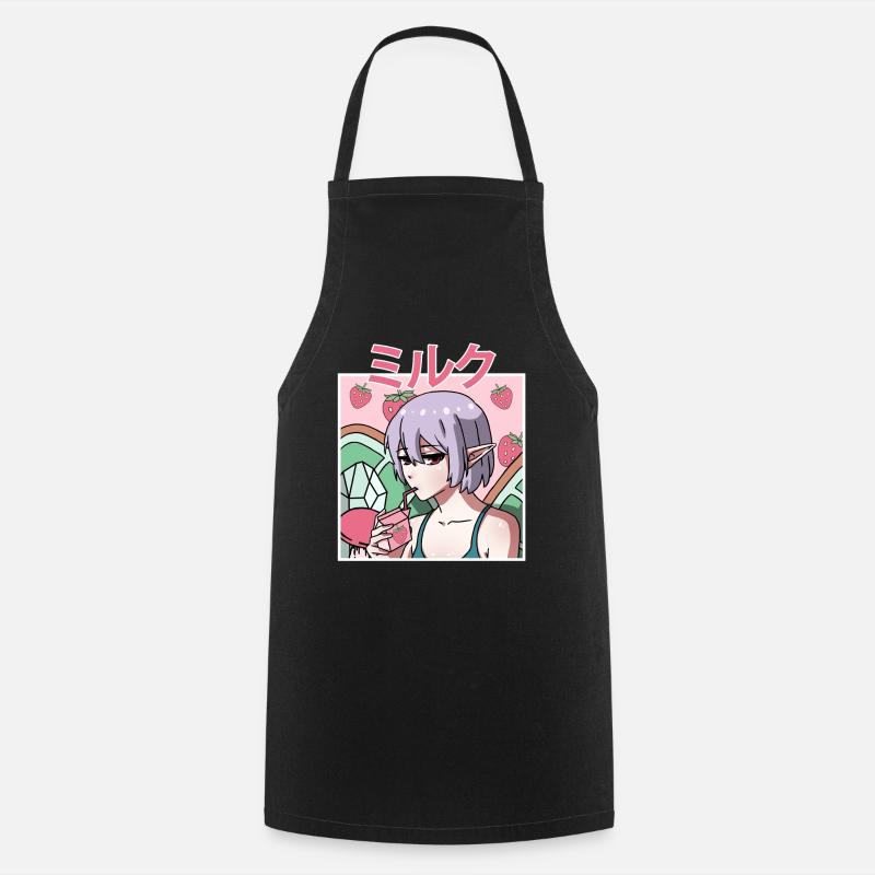Fairycore Aesthetic Fee trinkt Erdbeermilch - Kochschürze - Schwarz