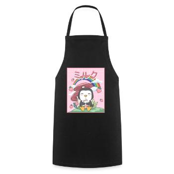 Cottagecore Aesthetic Kawaii Penguin Strawberry Milk - Cooking Apron - black - Front - AI Model Male 185 dark (185cm)