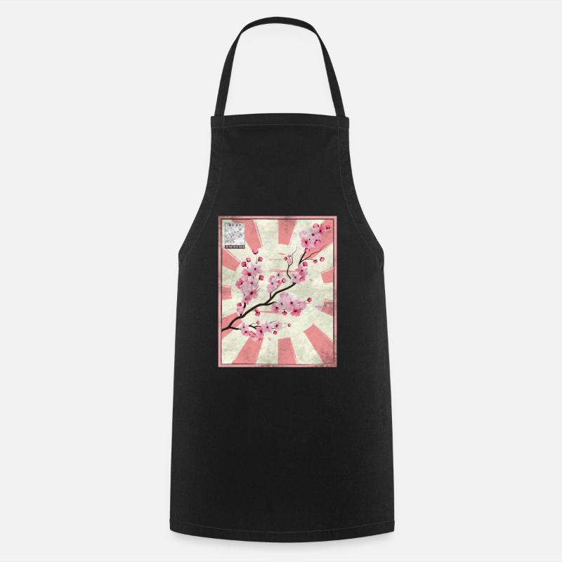 Japanese Aesthetic Cherry Blossom Postage Stamp Ges - Cooking Apron - black
