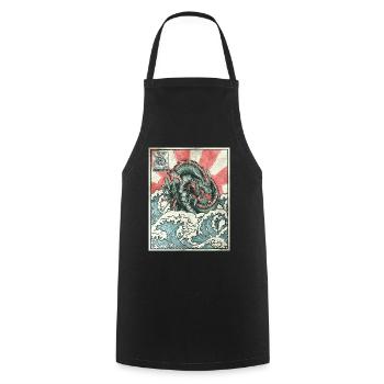 Dragon Kanagawa Wave Stamp Japanese Aesthetic - Cooking Apron - black - Front - AI Model Male 185 dark (185cm)