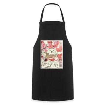 Maneki Neko Cat Ramen Japanese Aesthetic Ges - Cooking Apron - black - Front - AI Model Male 185 dark (185cm)