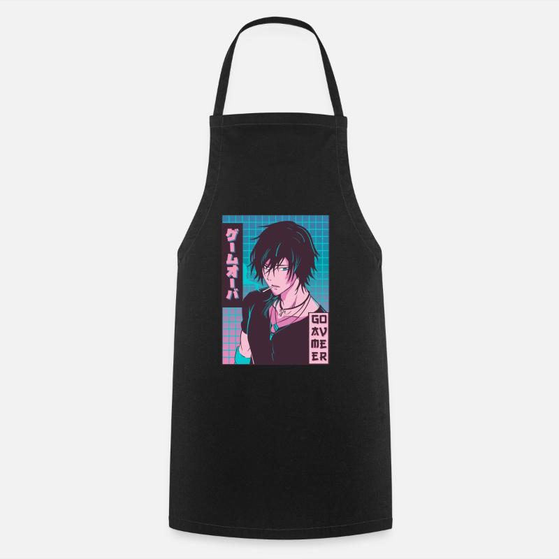 Game Over Anime Boy Jajpanese Vaporwave Ästhetisch - Kochschürze - Schwarz