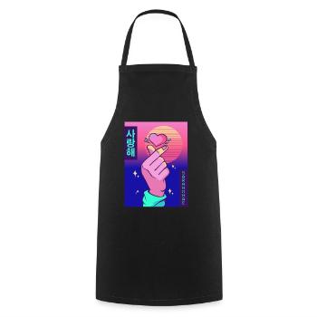Finger Herz Vaporwave Ästhetische Saranghae Gesche - Kochschürze - Schwarz - Vorne - AI Model Male 185 dark (185cm)