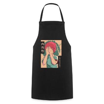 Introverted Anime Young Vaporwave Aesthetic - Cooking Apron - black - Front - AI Model Male 185 dark (185cm)