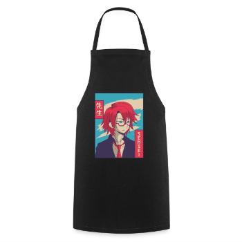 Sensei Anime Boy Japanese Vaporwave Aesthetic - Cooking Apron - black - Front - AI Model Male 185 dark (185cm)