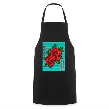 Roses Tokyo Japon Esthétique Japonaise Affiche Gesch - Tablier de cuisine - noir - Devant - AI Model Male 185 dark (185cm)