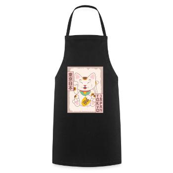 Maneki Neko Cat Tokyo Japan Poster Gift - Cooking Apron - black - Front - AI Model Male 185 dark (185cm)