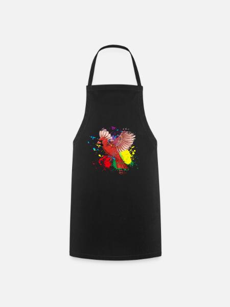 Flying Splash Bird Cardinal Rouge Coloré - Tablier de cuisine - noir