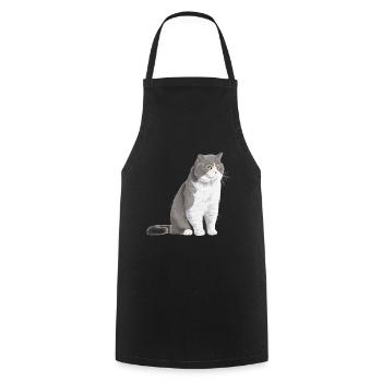 Sitzende Bi-Colour Britisch Kurzhaar Katze - Kochschürze - Schwarz - Vorne - AI Model Male 185 dark (185cm)