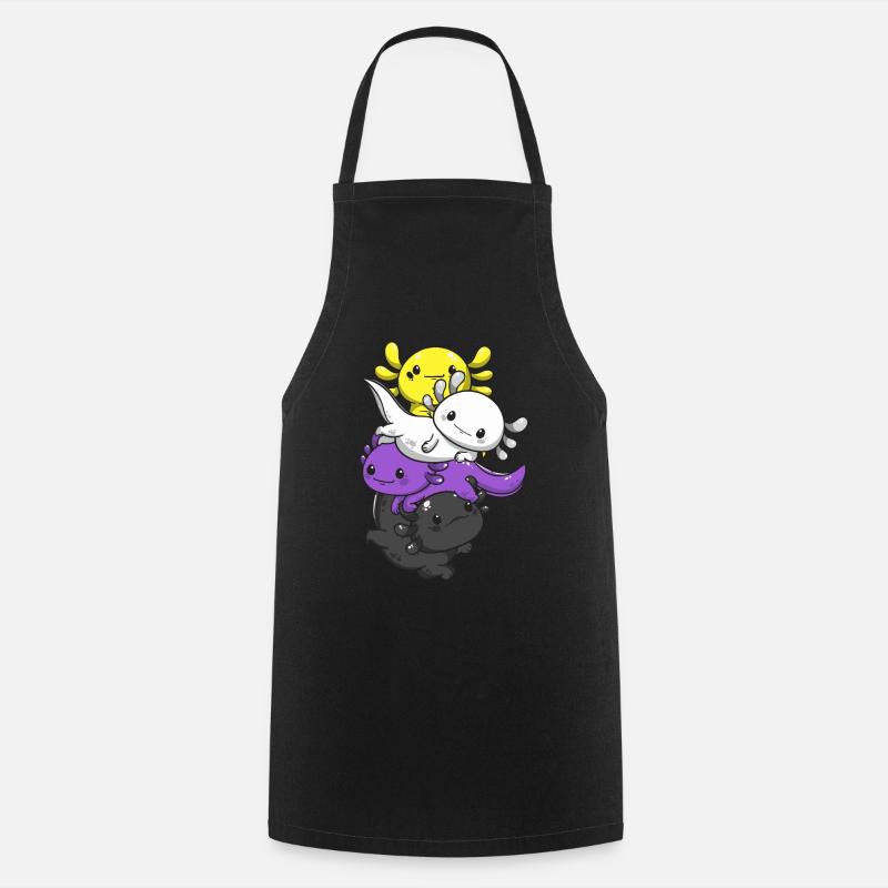 Non-binary pride kawaii axolotl pile nonbinä - Cooking Apron - black