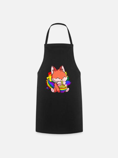 Gay Pride Kawaii Fuchs Ramen Nudeln Regenbogen Fla - Kochschürze - Schwarz