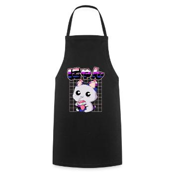Genderfluid Stolz Kawaii Cat Strawberry Milk - Cooking Apron - black - Front - AI Model Male 185 dark (185cm)