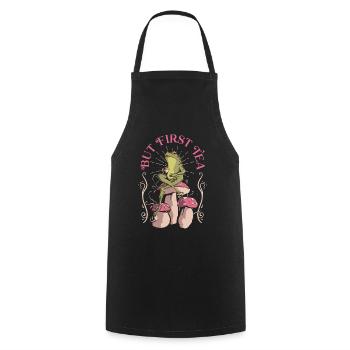 Cottagecore Ästhetischer Frosch-Pilz-Tee Goblincor - Kochschürze - Schwarz - Vorne - AI Model Male 185 dark (185cm)