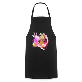 Art Academia Aesthetic Axolotl Watercolor - Cooking Apron - black - Front - AI Model Male 185 dark (185cm)