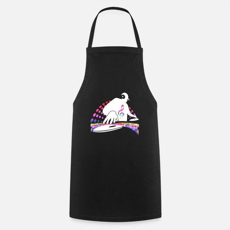 DJ record player music notes House Techno DNB - Cooking Apron - black