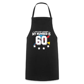 L’âge n’est qu’un chiffre - 60e anniversaire - Tablier de cuisine - noir - Devant - AI Model Male 185 dark (185cm)