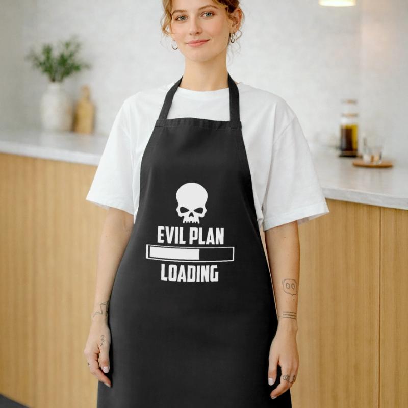 evil plan loading funny logo Cooking Apron