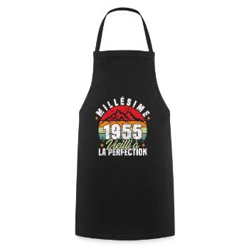 Millésime 1955, Cadeau D'anniversaire Vintage 1955 - Tablier de cuisine - noir - Devant - AI Model Male 185 dark (185cm)