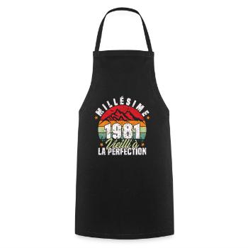 Millésime 1981, Cadeau D'anniversaire Vintage 1981 - Tablier de cuisine - noir - Devant - AI Model Male 185 dark (185cm)