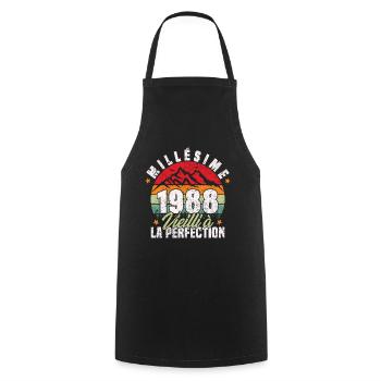 Millésime 1988, Cadeau D'anniversaire Vintage 1988 - Tablier de cuisine - noir - Devant - AI Model Male 185 dark (185cm)