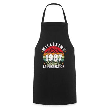 Millésime 1987, Cadeau D'anniversaire Vintage 1987 - Tablier de cuisine - noir - Devant - AI Model Male 185 dark (185cm)