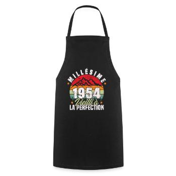 Millésime 1954, Cadeau D'anniversaire Vintage 1954 - Tablier de cuisine - noir - Devant - AI Model Male 185 dark (185cm)
