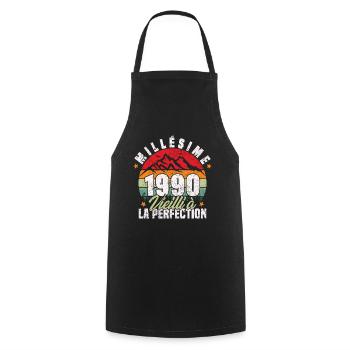 Millésime 1990, Cadeau D'anniversaire Vintage 1990 - Tablier de cuisine - noir - Devant - AI Model Male 185 dark (185cm)