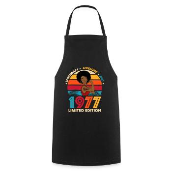 1977 Jubiläum Afro Woman Limited Edition - Kochschürze - Schwarz - Vorne - AI Model Male 185 dark (185cm)