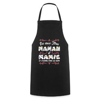 Deux Titres Maman et Mamie - Cadeau Fête des Mères - Tablier de cuisine - noir - Devant - AI Model Male 185 dark (185cm)